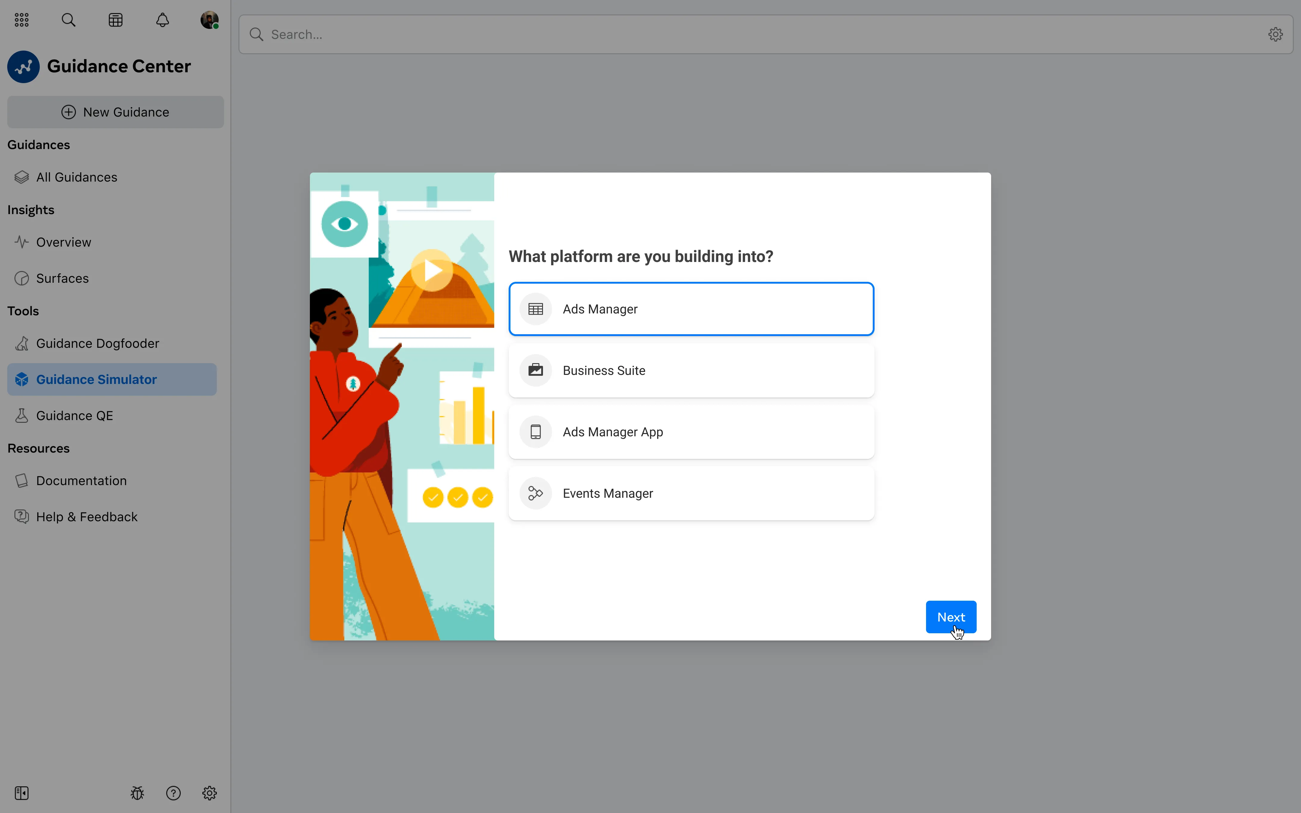 Device settings panel