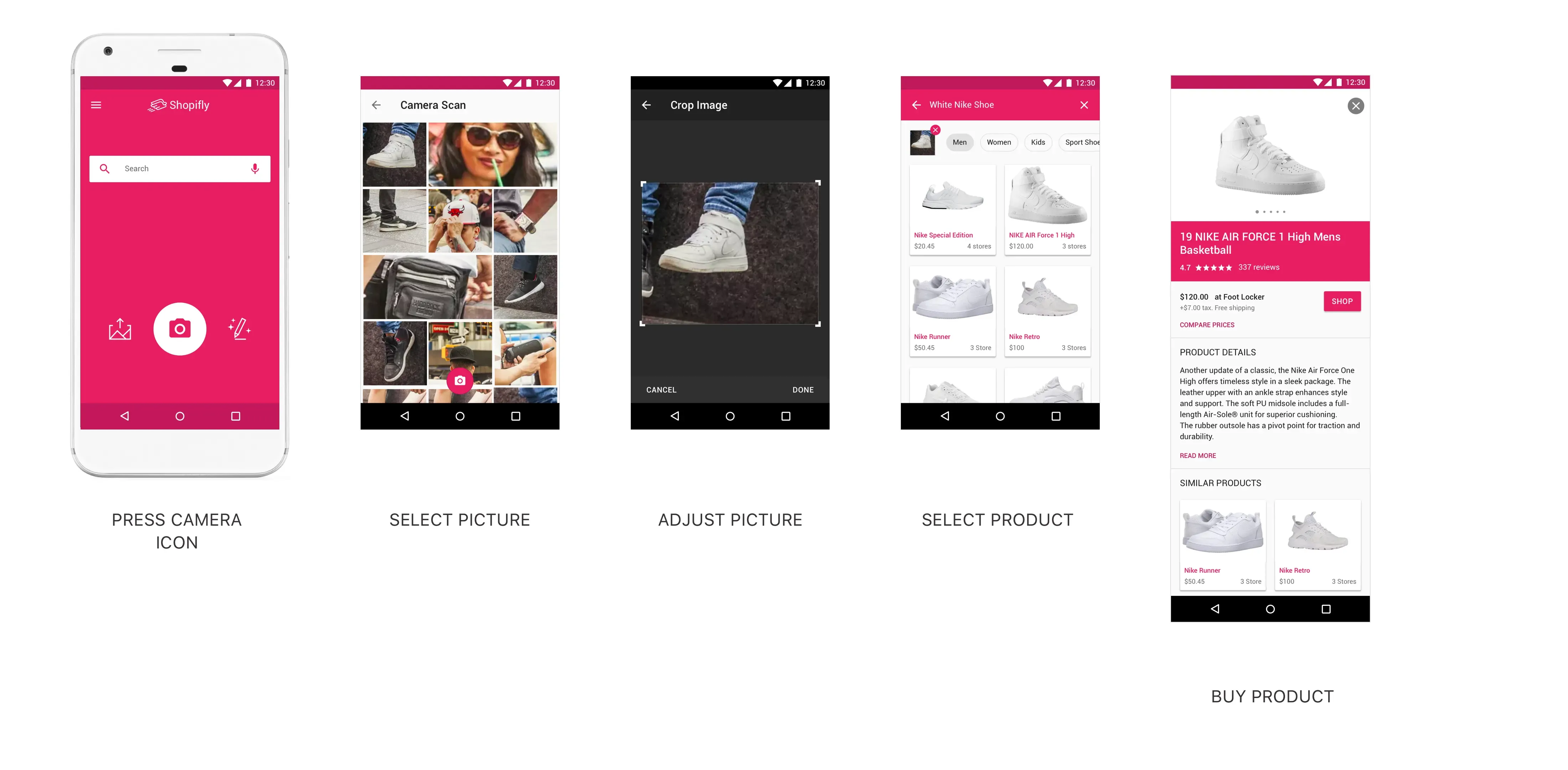 Interface of Shopifly searching product with camera