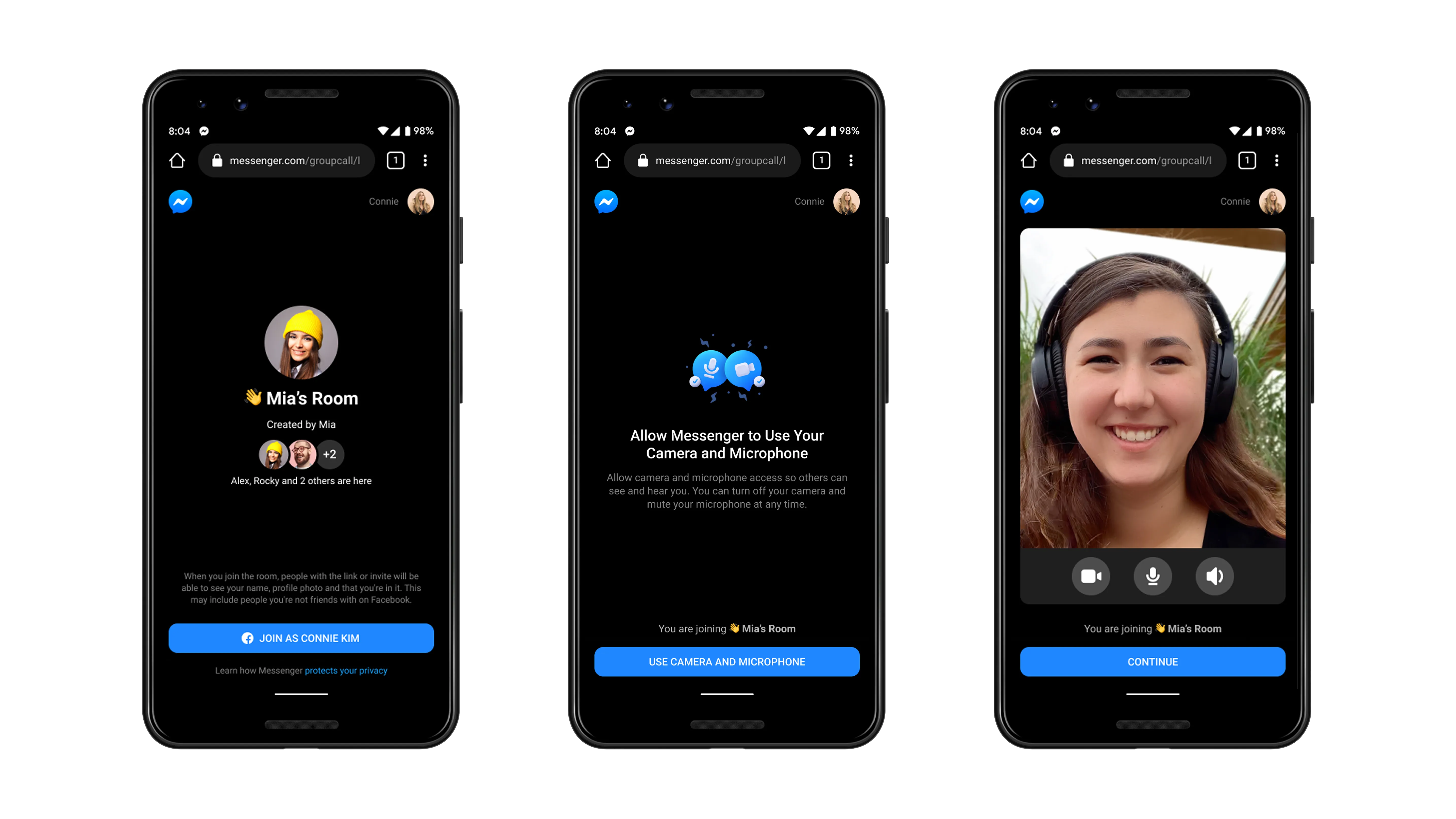 Messenger Rooms lobby on mobile