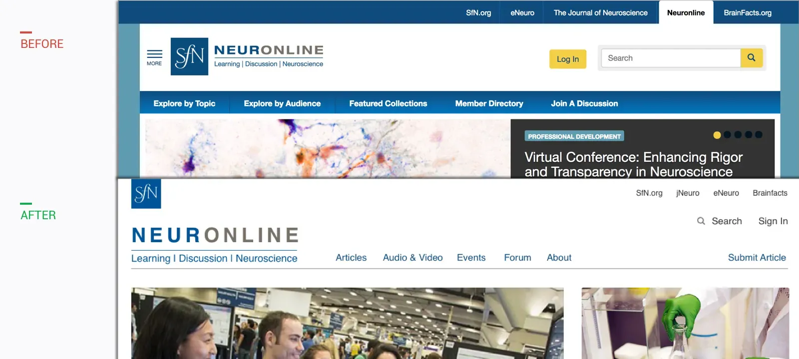 Primary menu before and after