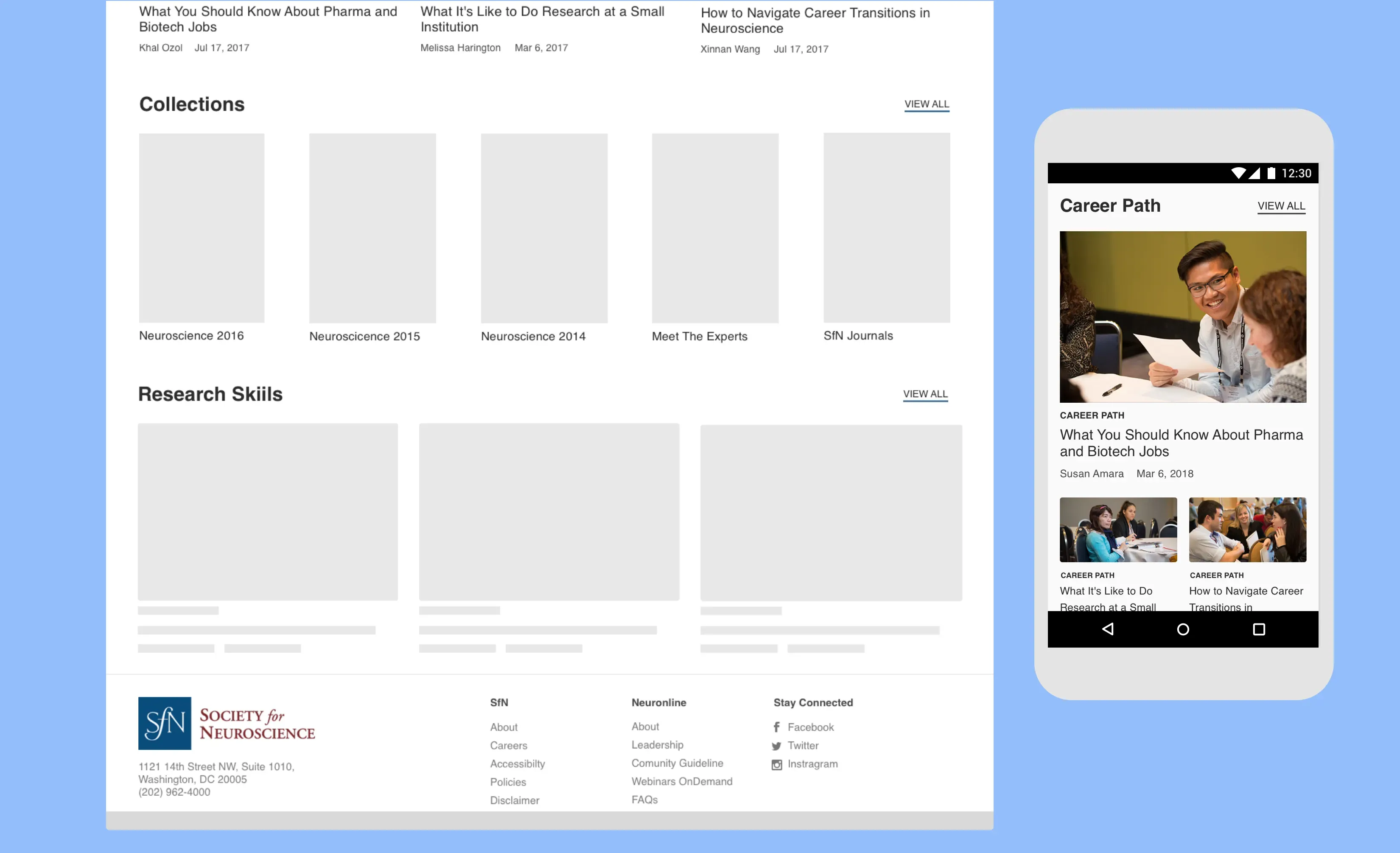 Content skeleton and simplified footer