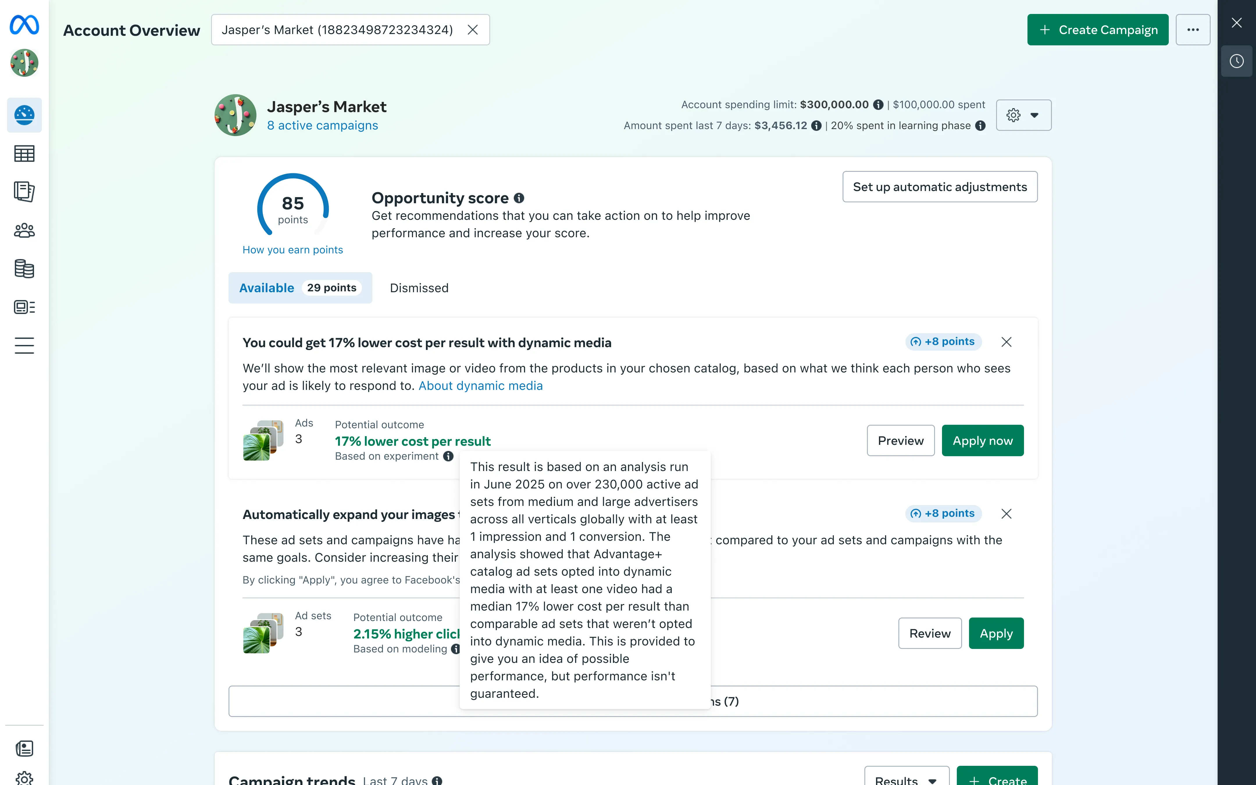 Device settings panel