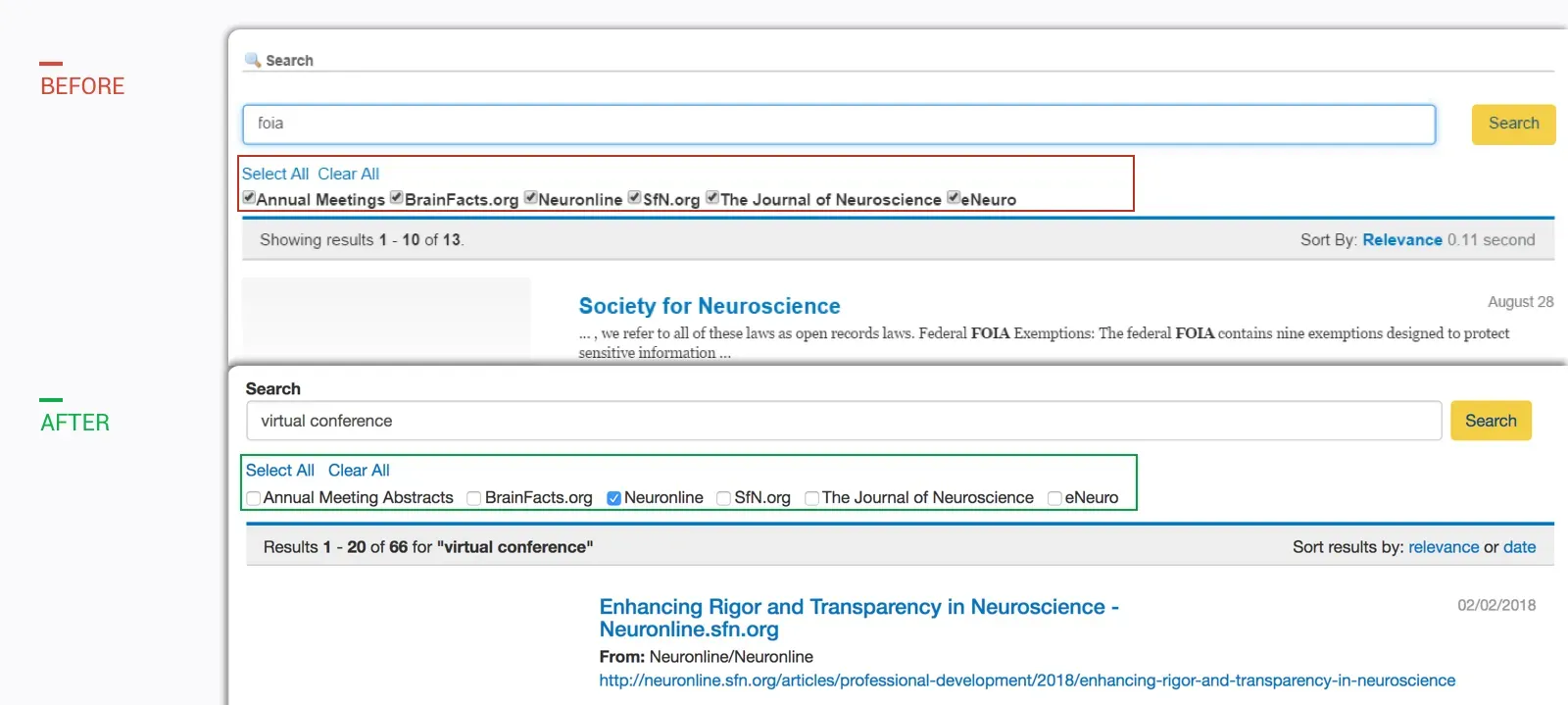 Search before and after
